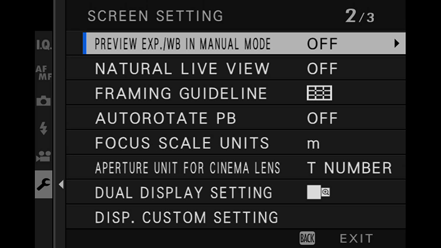 fuji xt3 exposure preview