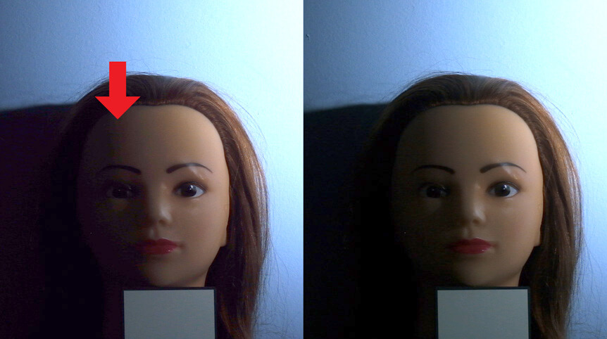 Two mannequin heads, comparing detailed 10bit video and the loss of detail in 8bit video