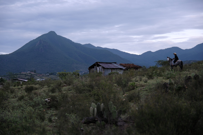 Small shack in Oaxacan landscape at dusk