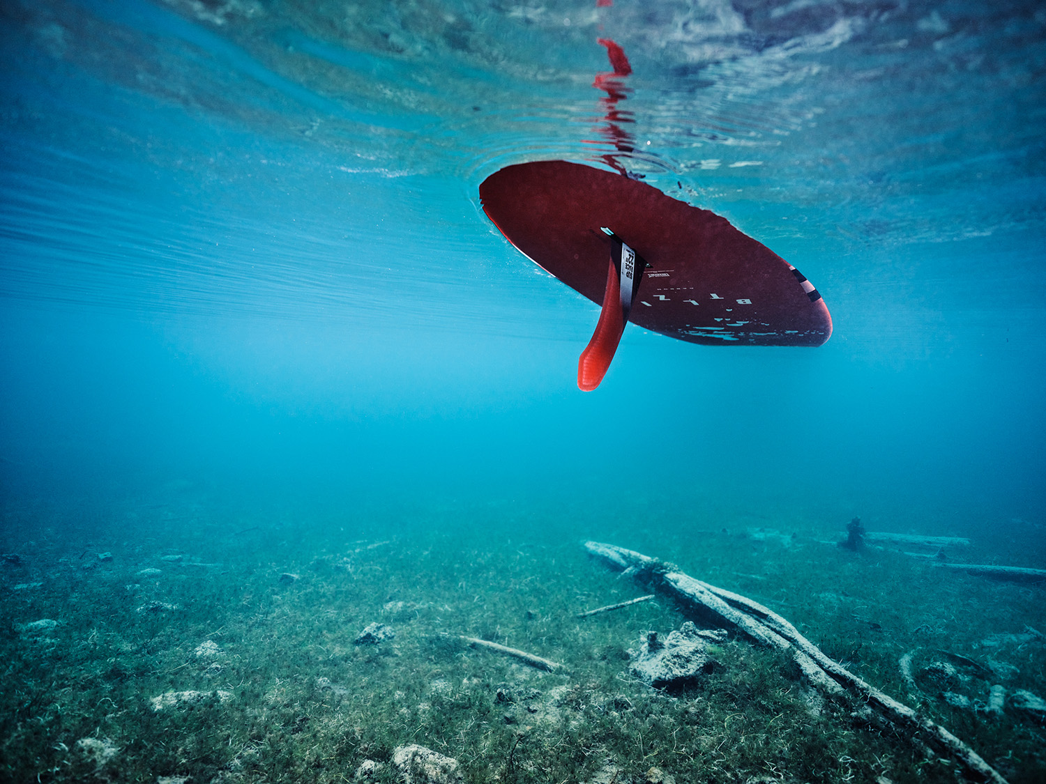 Underwater shot of a canoe