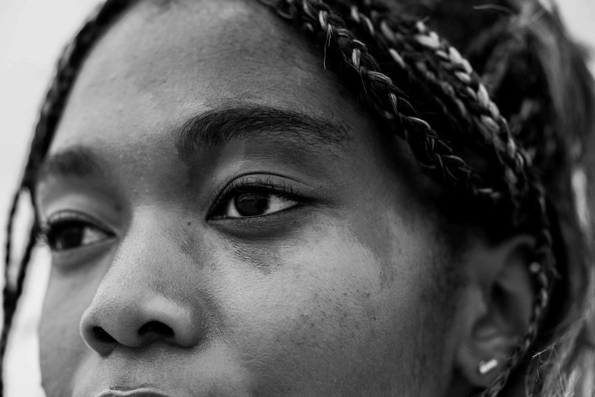 Black and white black woman eyes close up