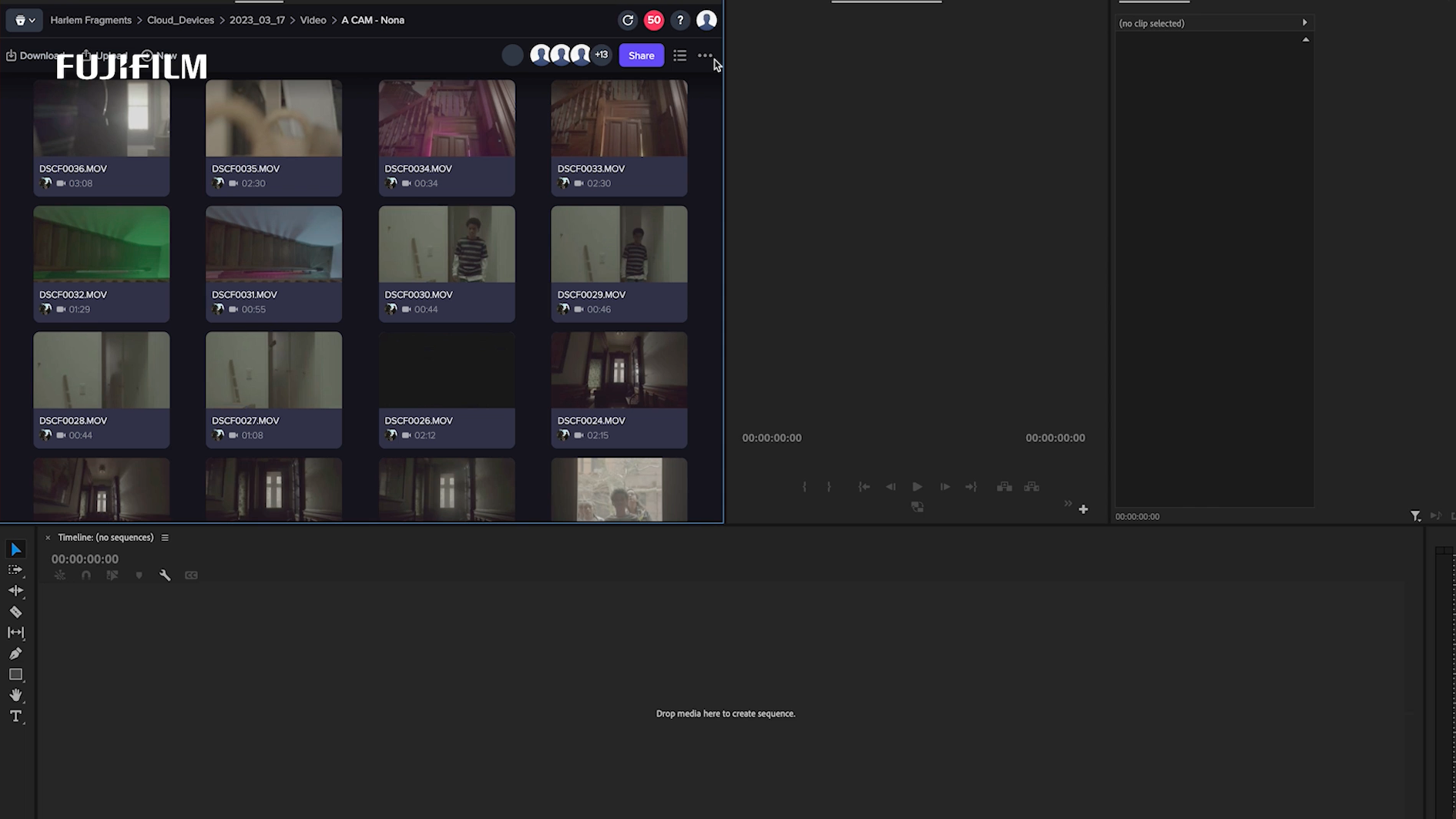 Screen shot of frame.io gallery populated with takes from the day's filming