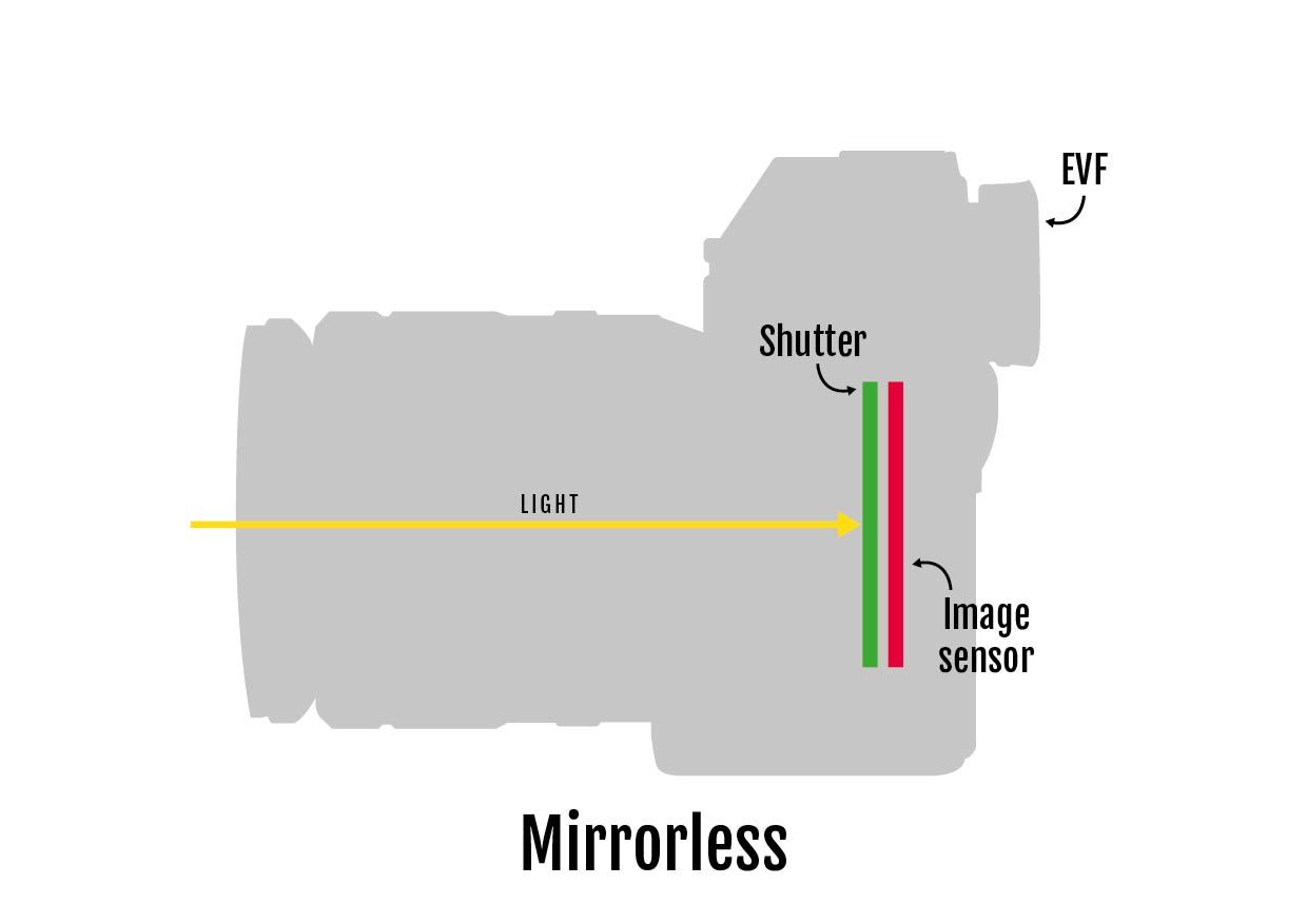 Cross-section of a mirrorless camera