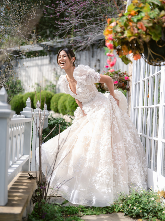 Bride laughing during wedding photoshoot