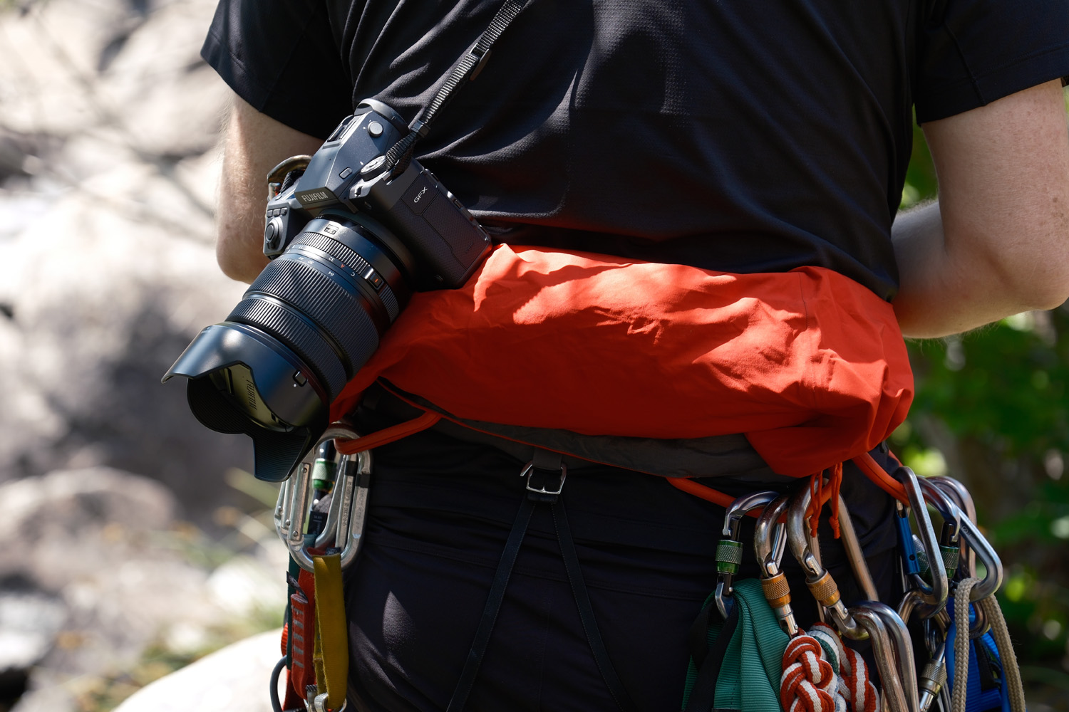 Close up of sports photographer and his kit